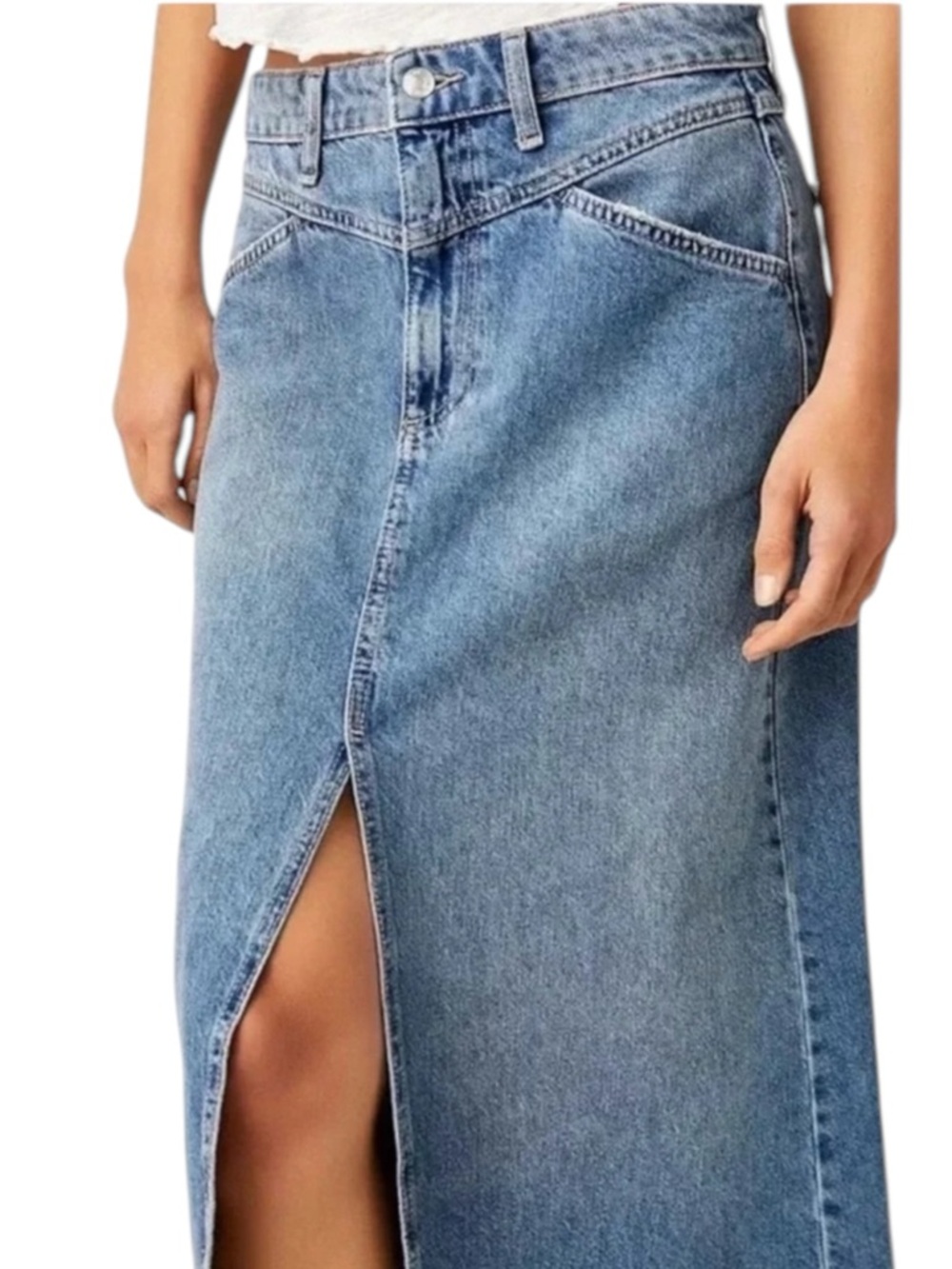 Free People Denim Maxi Skirt Size 12 NWT Come As You Are Mid Rise Blue - Picture 5 of 15